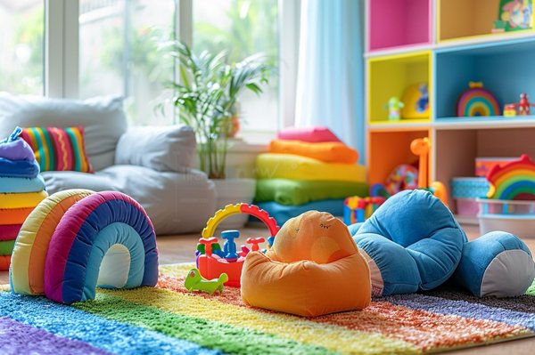 ¿Cuáles son los elementos a considerar para crear un área de juegos en un dormitorio infantil?